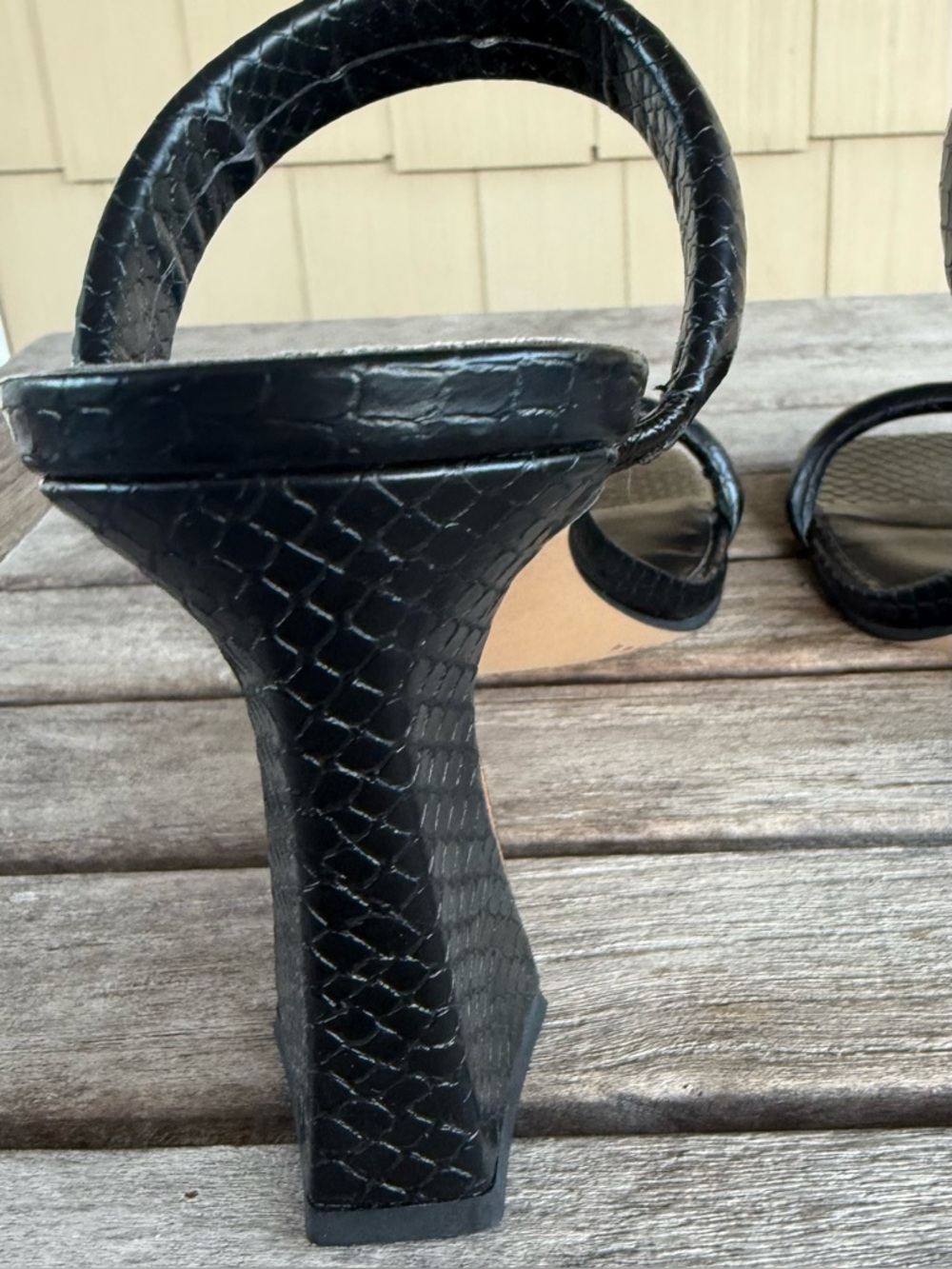 Dolce Vita Black Croc Embossed Square Toe Heeled Sandals Size 7.5 - Picture 7 of 9